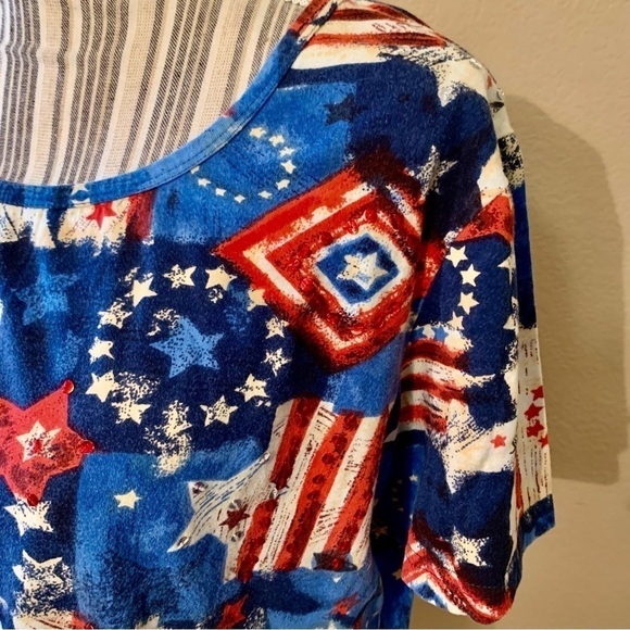 Collections Etc Tee Large Red White Blue Taupe 100% Cotton Sequins Short Slvs - Picture 9 of 13